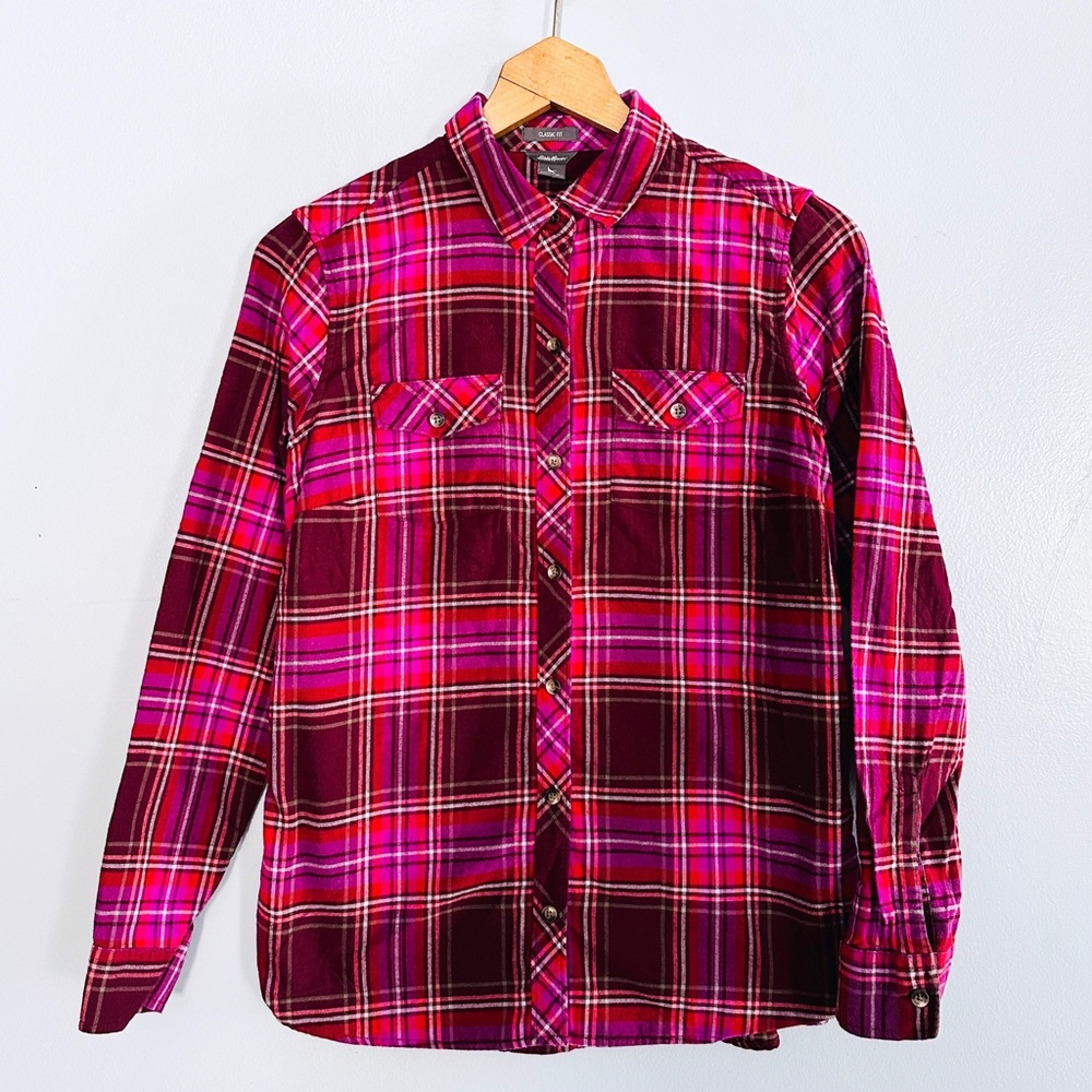 Eddie Bauer Classic Fit Flannel | Dark Raspberry Pink, Magenta and Bright Red